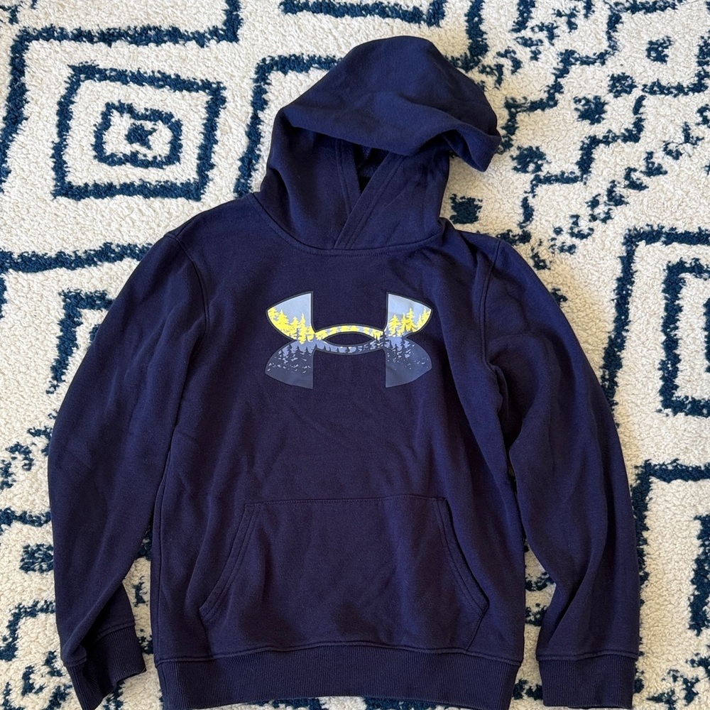 Under Armour Dark Blue Hoodie with Yellow and Gray Logo